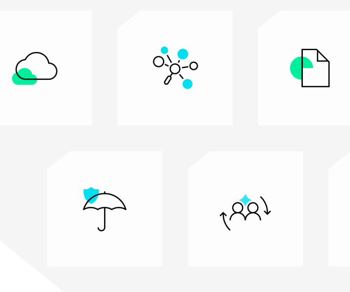 Minimalist insurance-related icons including cloud, umbrella, and network symbols - Neutrinos