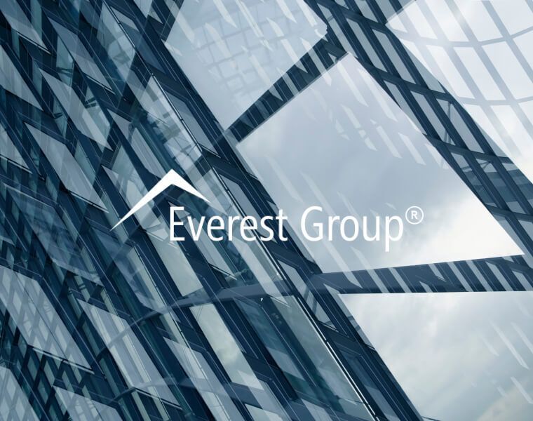 Everest Group logo displayed on reflective modern glass building - Neutrinos