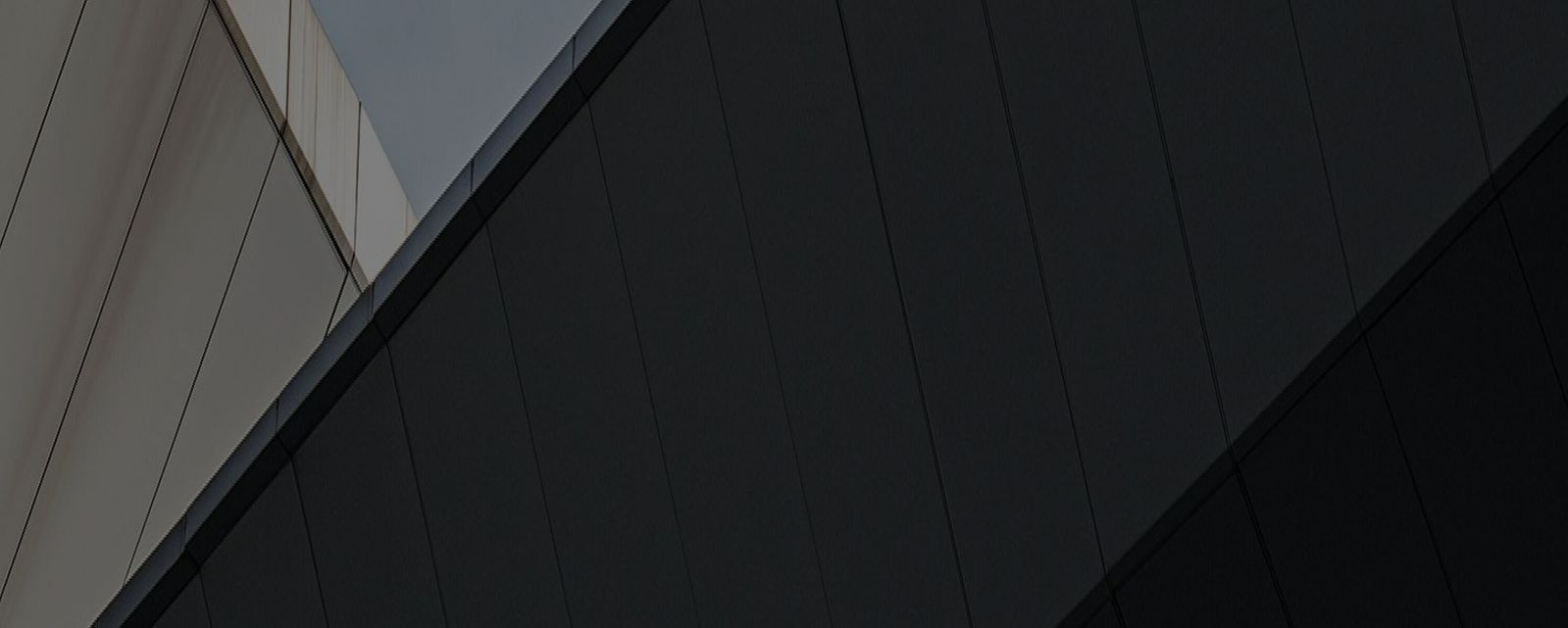 Minimalist architectural facade with contrasting black and white angled panels- Neutrinos