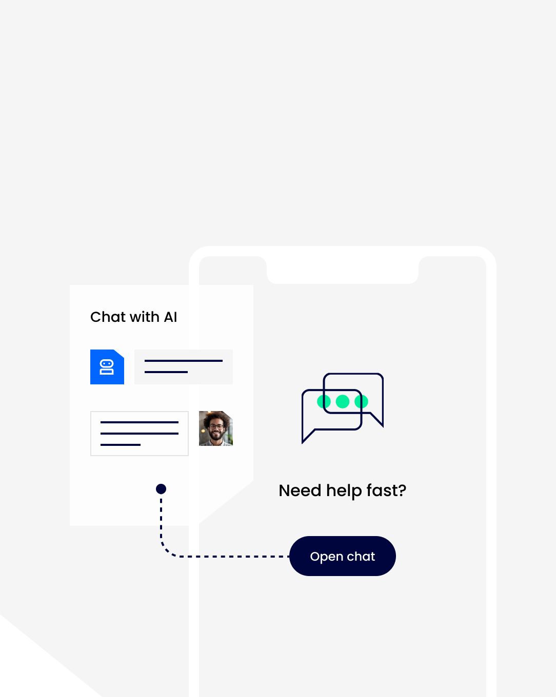 AI-powered customer support chat interface with open chat prompt – Neutrinos