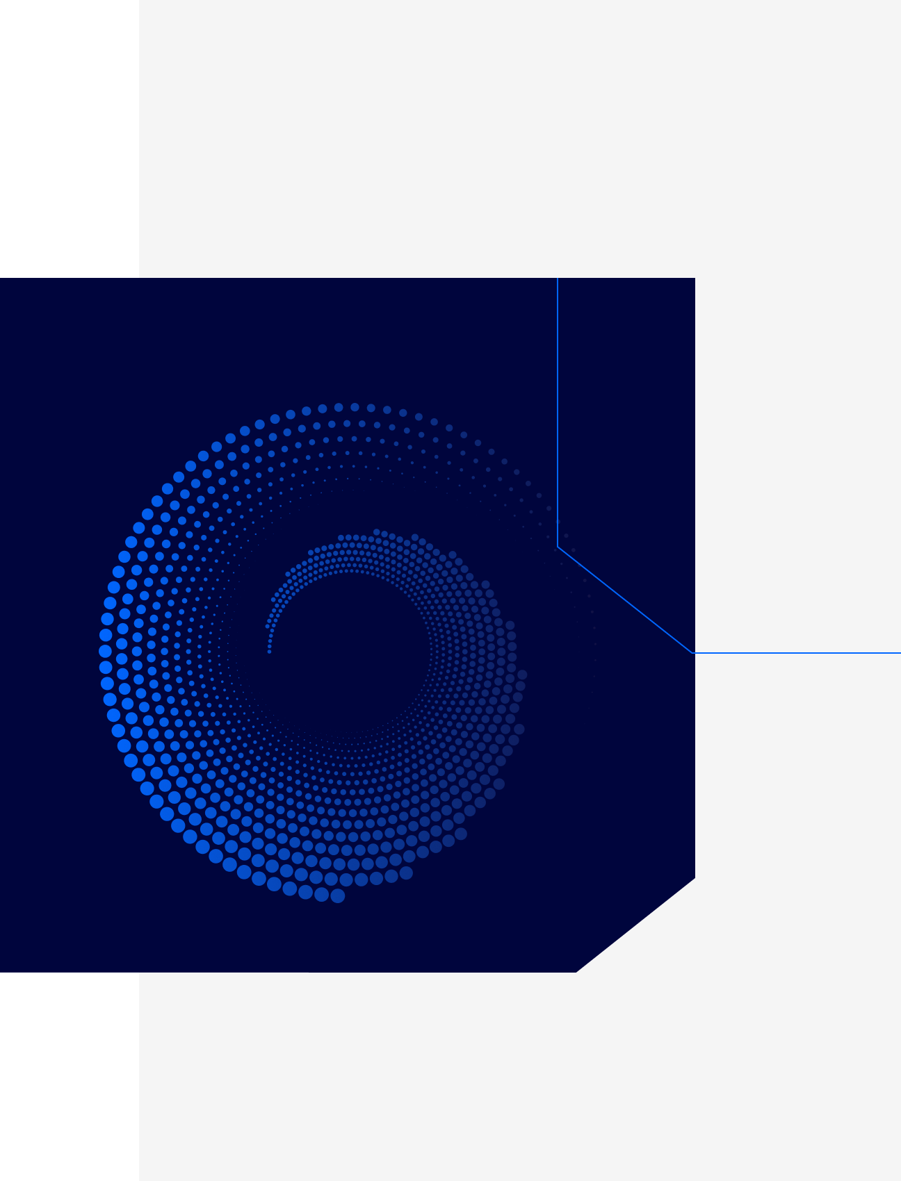 Blue spiral dot pattern on dark background, representing intelligent automation and system flow - Neutrinos