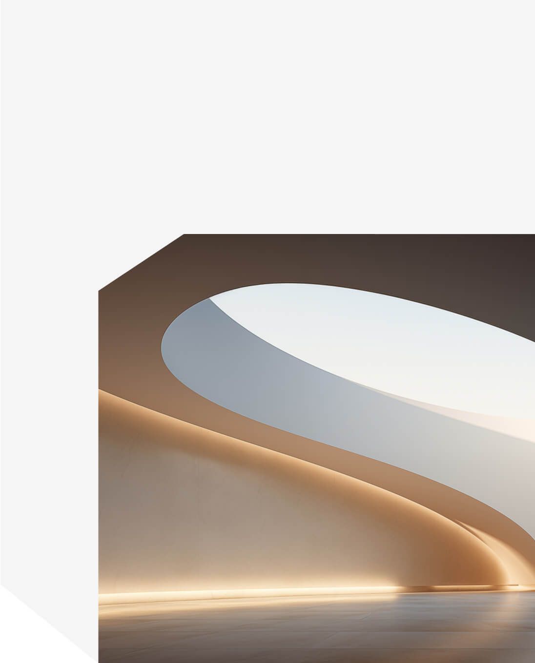 Curved architectural interior with smooth lighting and open ceiling - Neutrinos